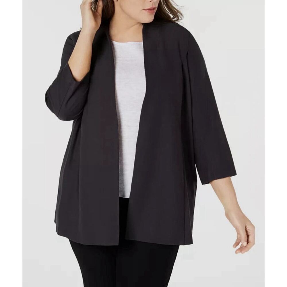 Eileen Fisher Jacket Womens Plus Size 3X Black Washable Draped Open Front